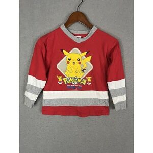 Vintage 2000 Pokemon Pikachu White Graphic Long Sleeve T-Shirt Youth Small